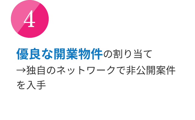 優良な開業物件の割り当て→独自のネットワークで非公開案件を入手